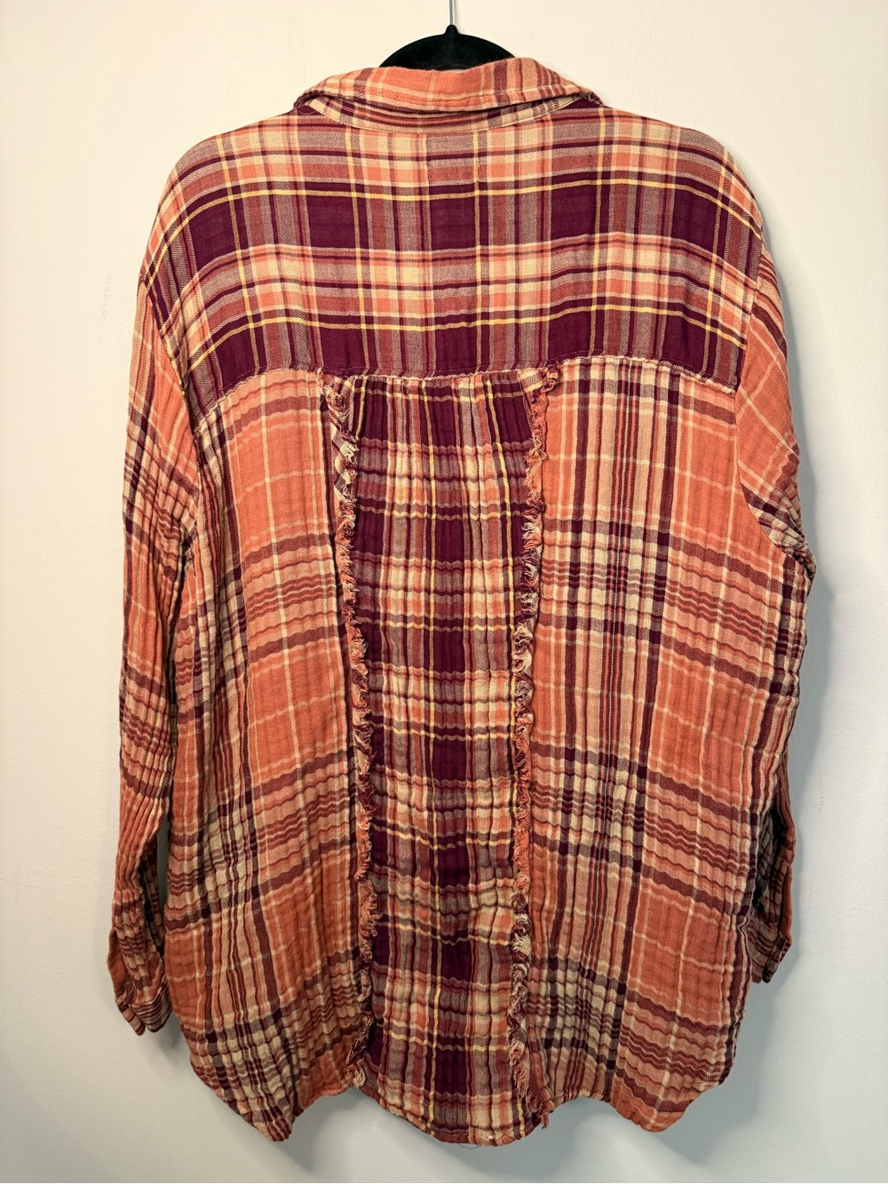 dip Plaid Button-Down Shirt in Orange and Burgundy - Picture 4 of 6